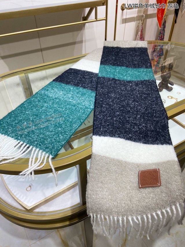 loewe女士圍巾 羅意威2021款拼色羊絨長巾  mmj1422